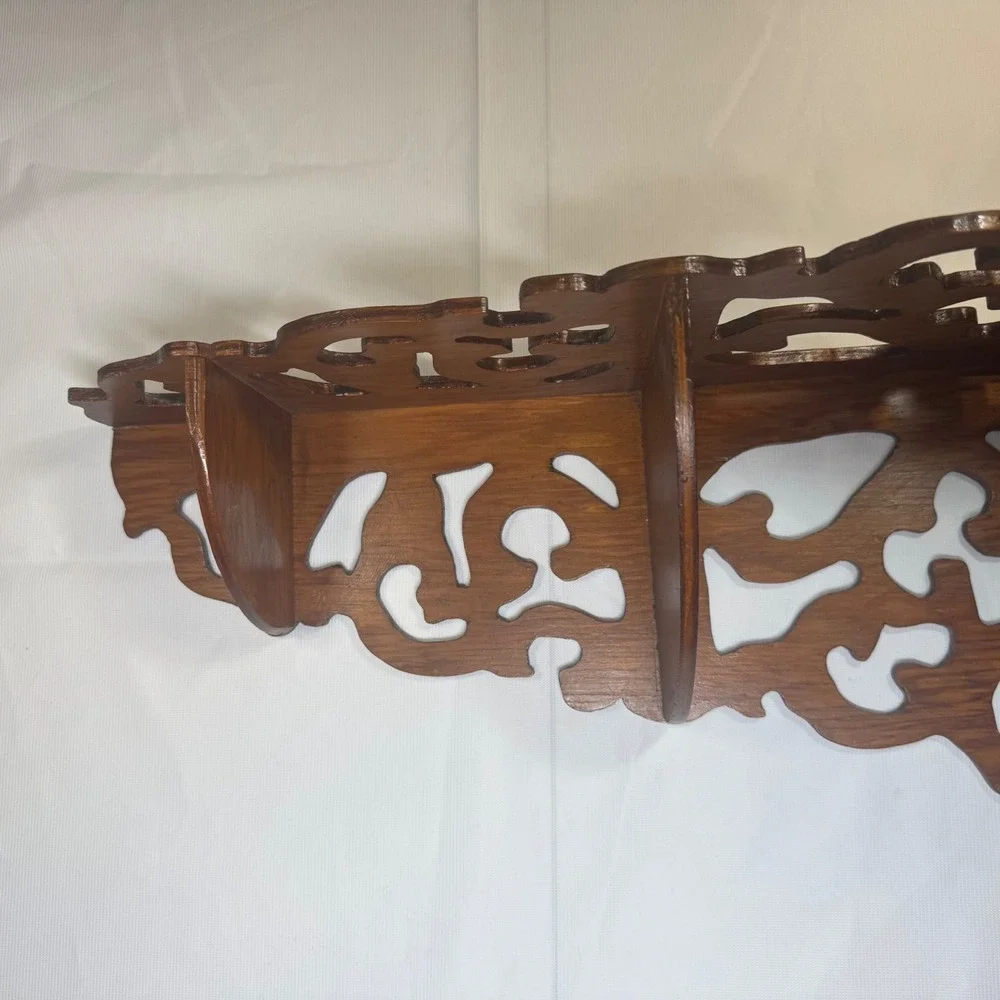 Vintage Victorian‎ Wood Wall Corner Shelf Large Carved Fretwork Scrolling Design